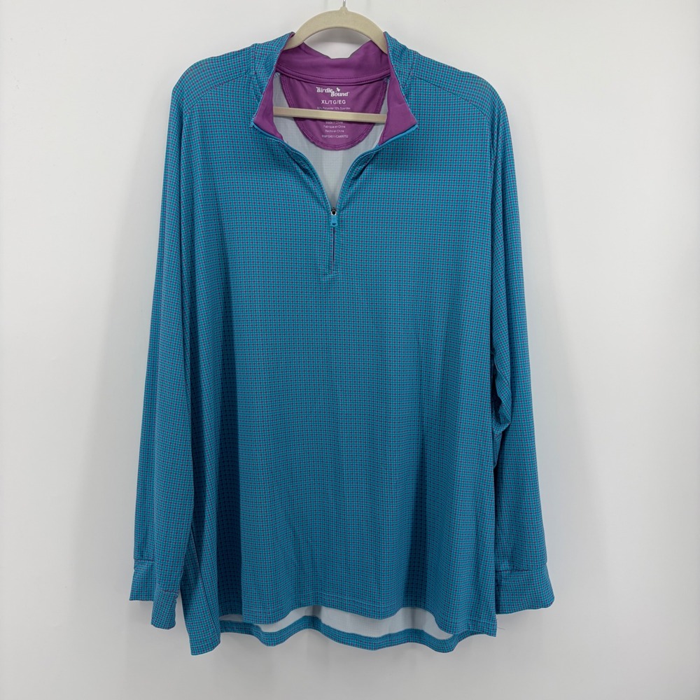 Birdie Bound Pullover Turquoise Purple Mens XL‎ Houndstooth 1/4 Zip Golf Shirt
